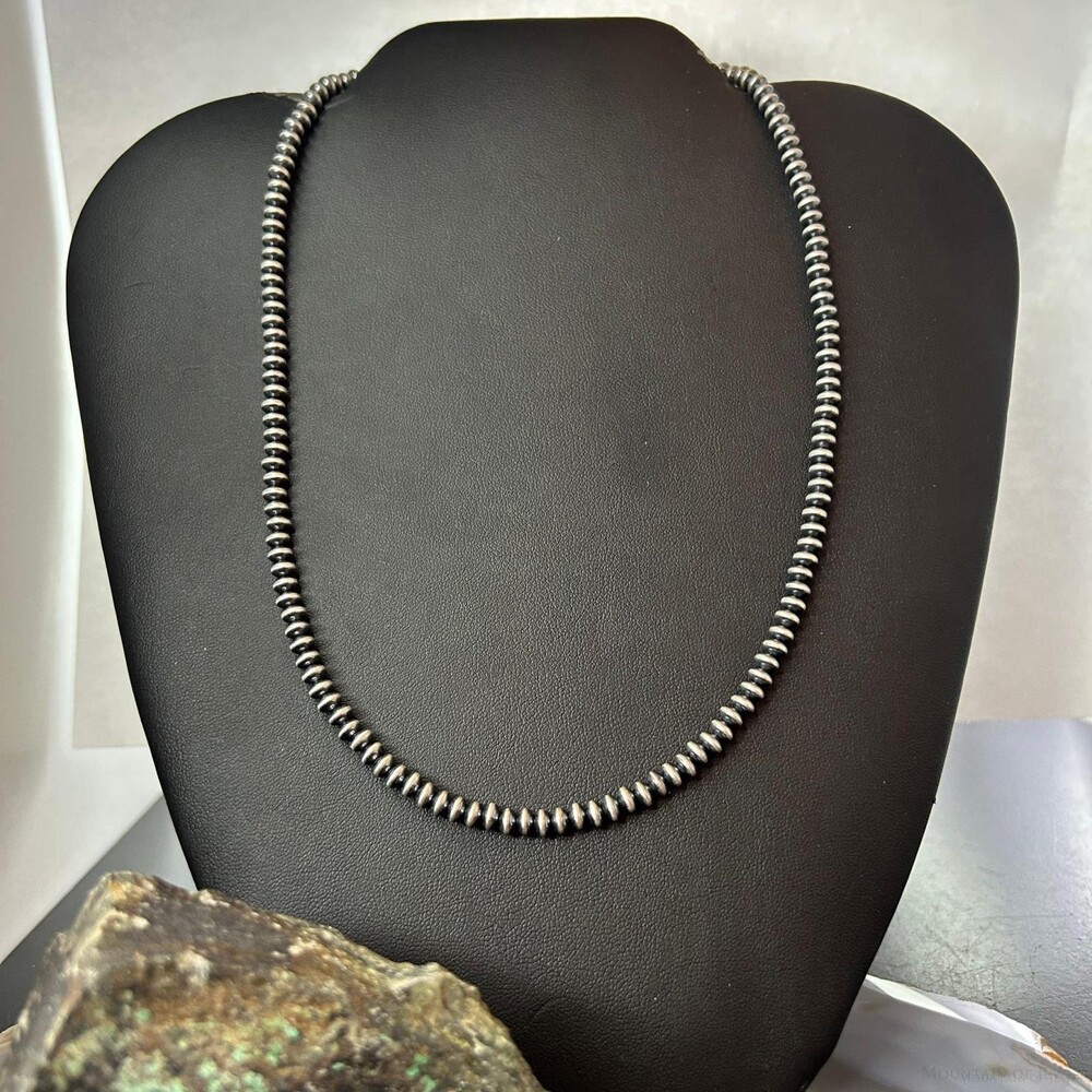 Sterling Southwestern Style 4 Mm Navajo Pearl Saucer Beads 20"- 22" Necklace